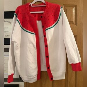 Watermelon Oversized Cardigan with Black Jeweled Accents